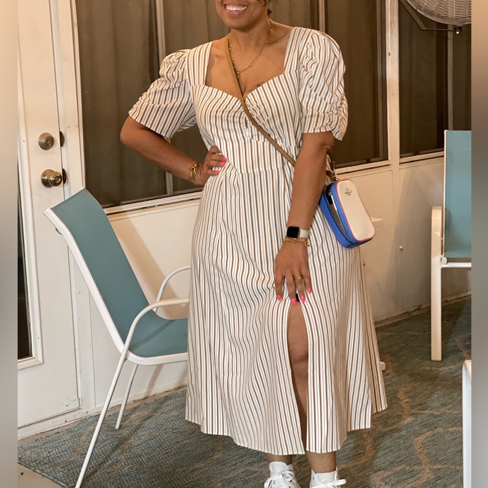 Danielle Bernstein Midi Slip Dress 20W 2X Plus Size Women's Striped Front-Slit